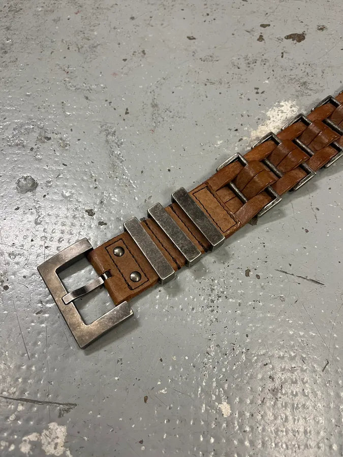 2000s Dolce & Gabbana Avant-Garde Metal Brown Leather Belt IWuLlGX 4
