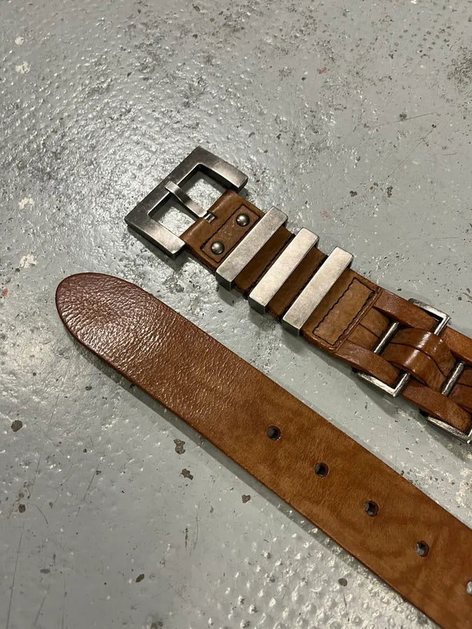 2000s Dolce & Gabbana Avant-Garde Metal Brown Leather Belt IWuLlGX 5