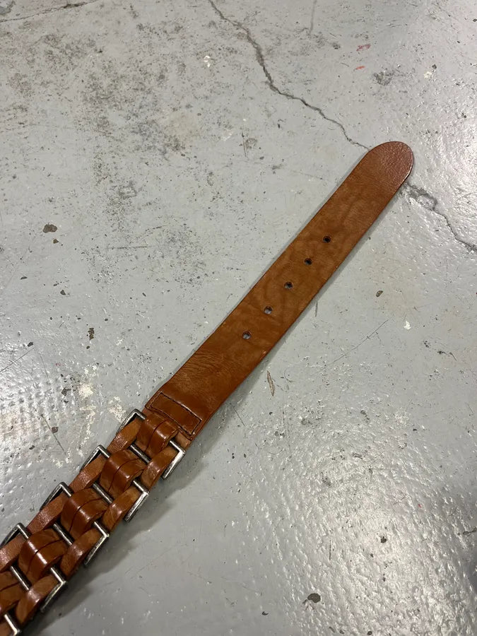 2000s Dolce & Gabbana Avant-Garde Metal Brown Leather Belt IWuLlGX 6