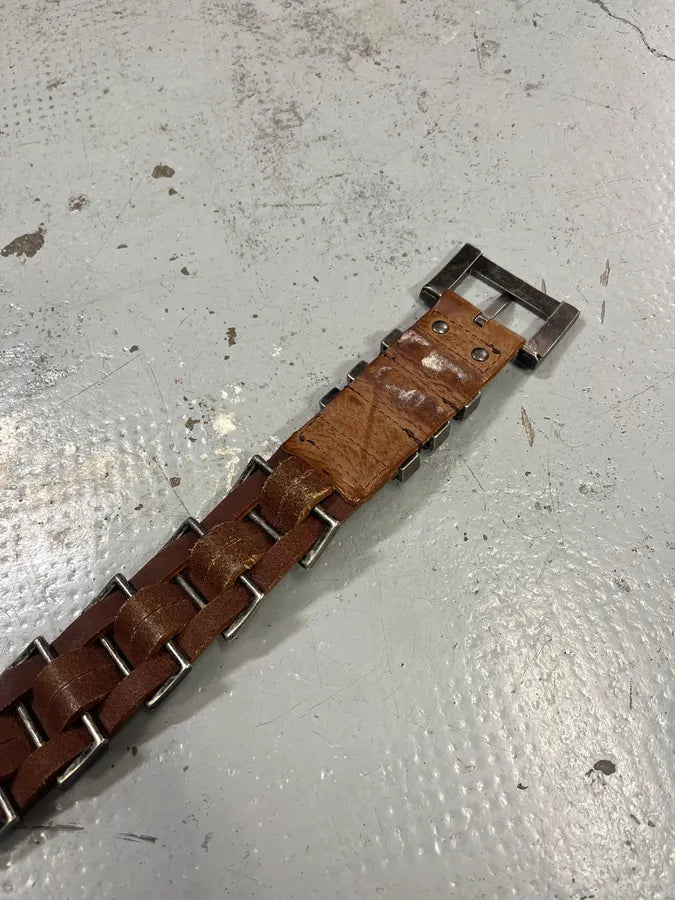2000s Dolce & Gabbana Avant-Garde Metal Brown Leather Belt IWuLlGX 7