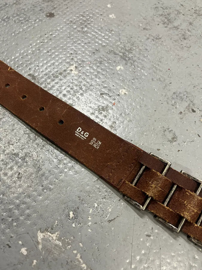 2000s Dolce & Gabbana Avant-Garde Metal Brown Leather Belt IWuLlGX 8
