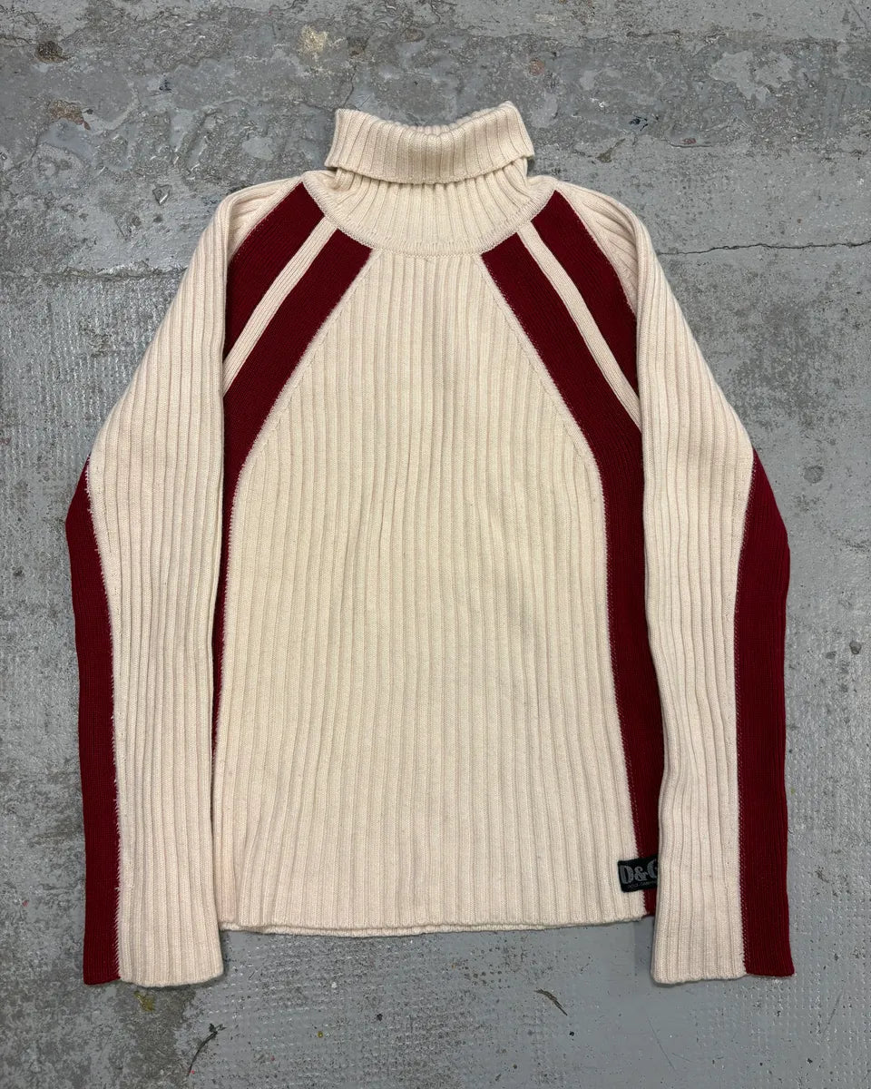 2000s Dolce & Gabbana Avant Garde Red & White Turtleneck Sweater MshCsrl 0