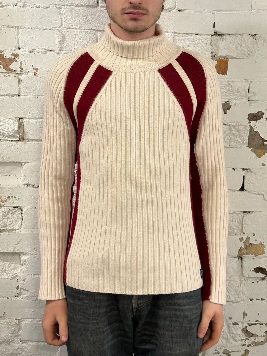 2000s Dolce & Gabbana Avant Garde Red & White Turtleneck Sweater MshCsrl 1