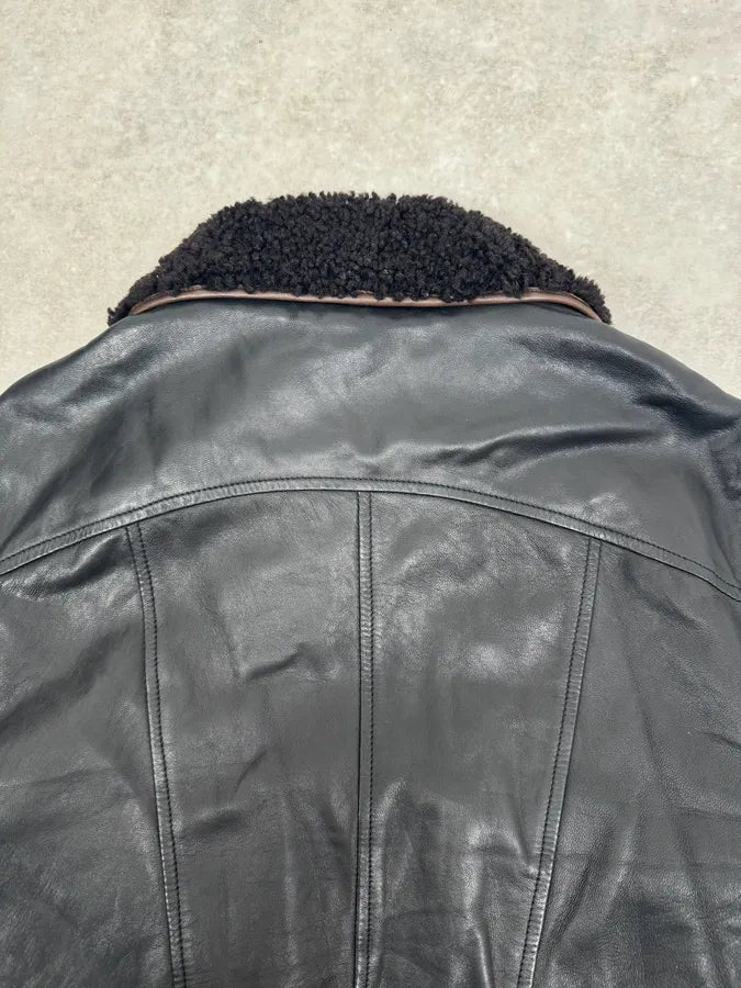 2000s Dolce & Gabbana Aviator Black Shearling Collar Leather Jacket ShVNSqI 7
