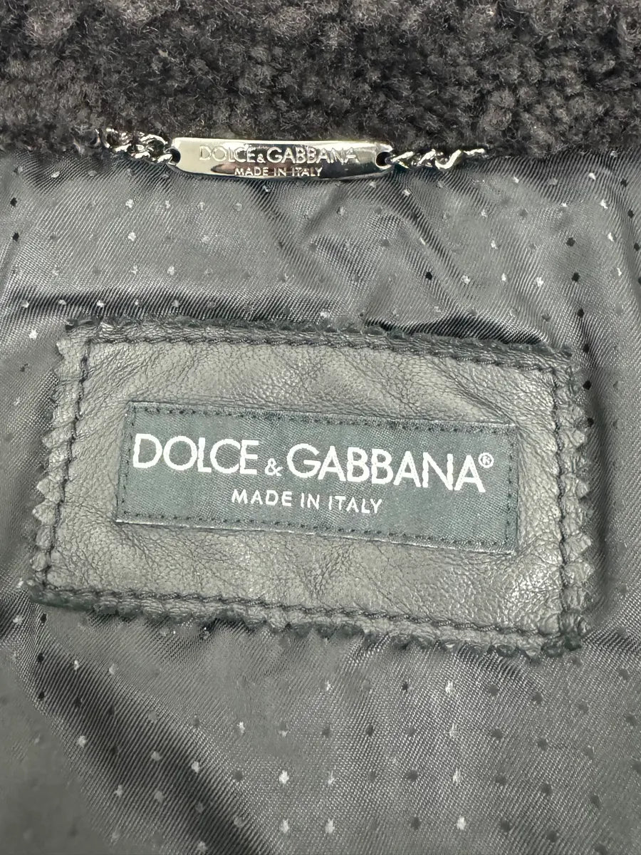 2000s Dolce & Gabbana Aviator Black Shearling Collar Leather Jacket ShVNSqI 8