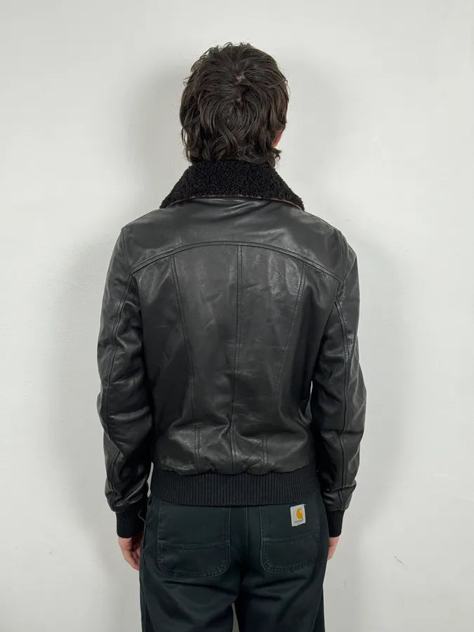 2000s Dolce & Gabbana Aviator Black Shearling Collar Leather Jacket ShVNSqI 2