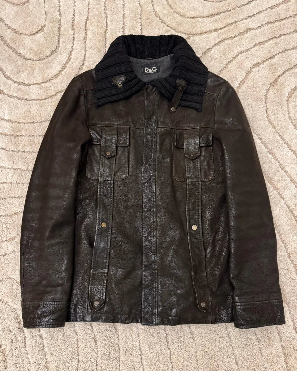 2000s Dolce & Gabbana Brown Aviator Leather Jacket XTOmVqF 0