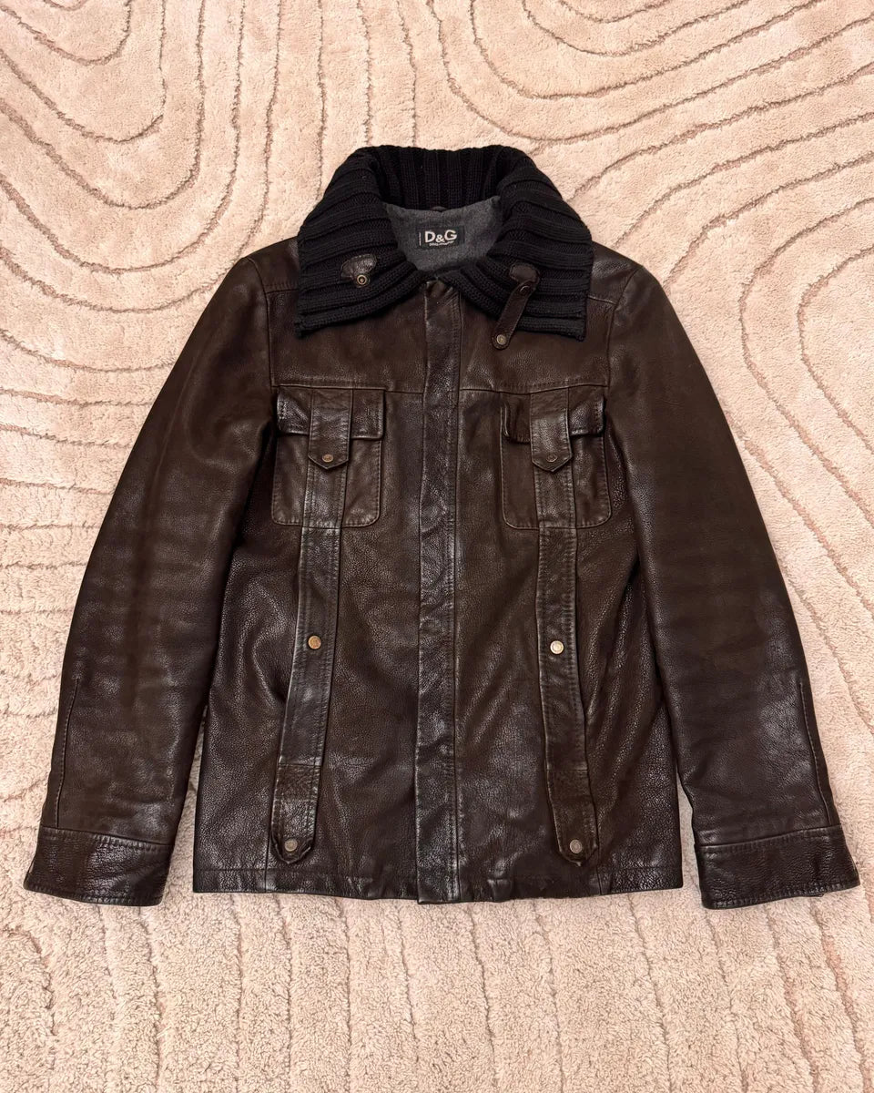 2000s Dolce & Gabbana Brown Aviator Leather Jacket XTOmVqF 4