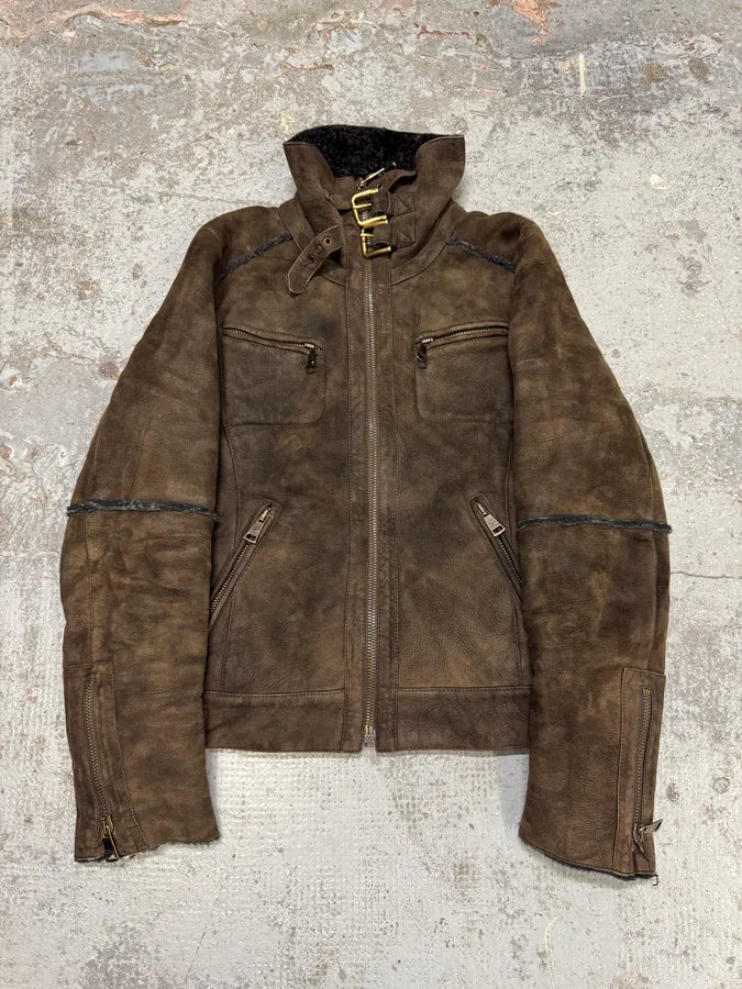 2000s Dolce & Gabbana Aviator Shearling Brown Leather Jacket HZHcqOo 1