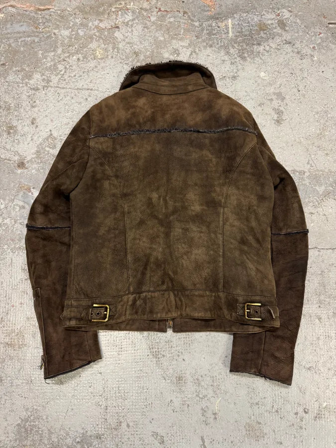 2000s Dolce & Gabbana Aviator Shearling Brown Leather Jacket HZHcqOo 5