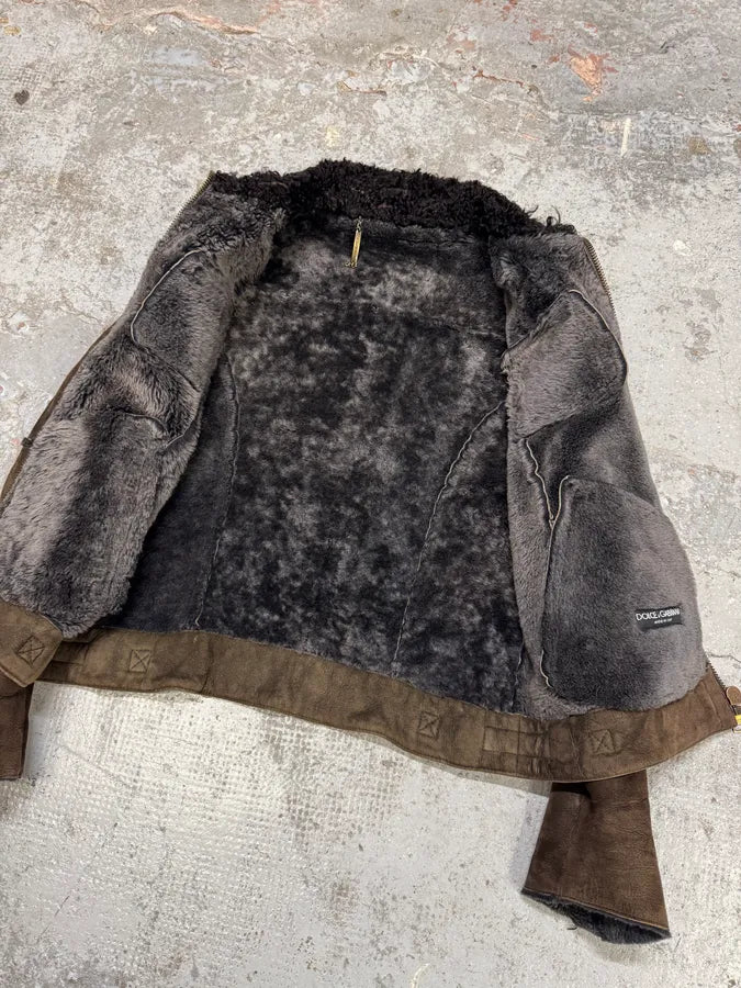2000s Dolce & Gabbana Aviator Shearling Brown Leather Jacket HZHcqOo 6