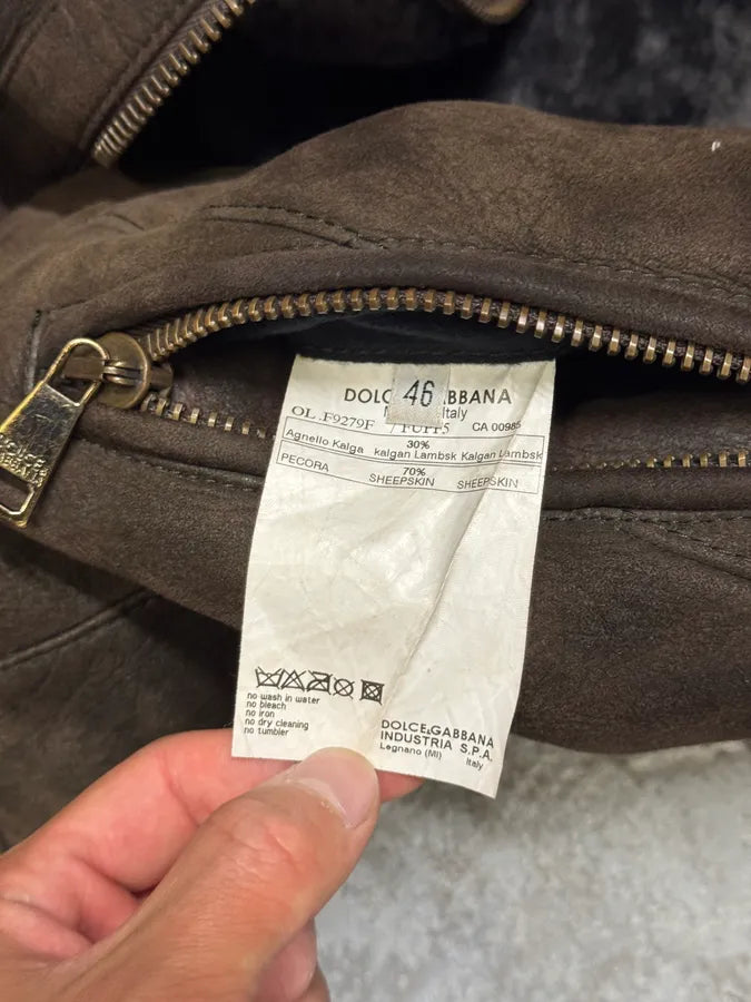 2000s Dolce & Gabbana Aviator Shearling Brown Leather Jacket HZHcqOo 7