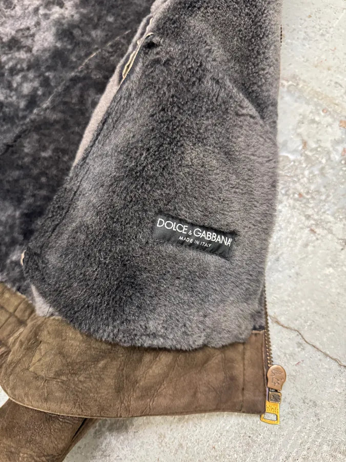 2000s Dolce & Gabbana Aviator Shearling Brown Leather Jacket HZHcqOo 8