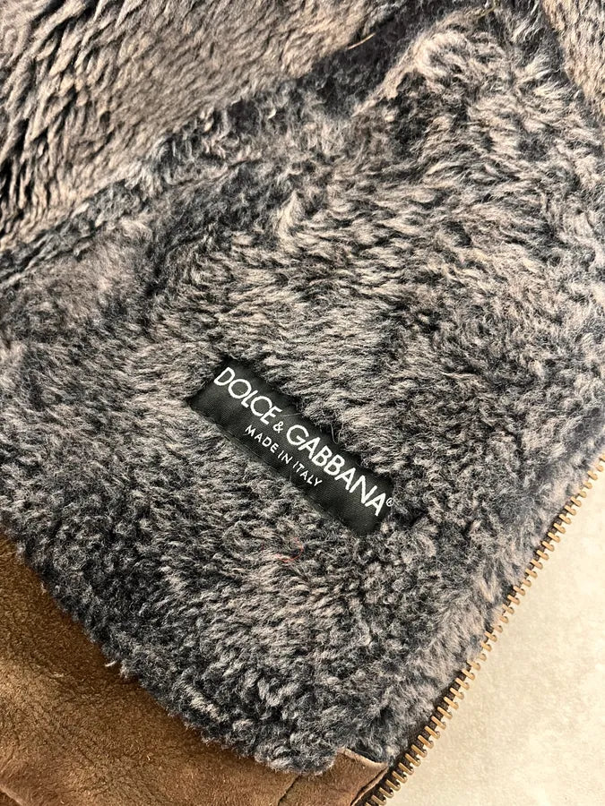 2000s Dolce & Gabbana Aviator Shearling Brown Leather Jacket WtrKKQz 10