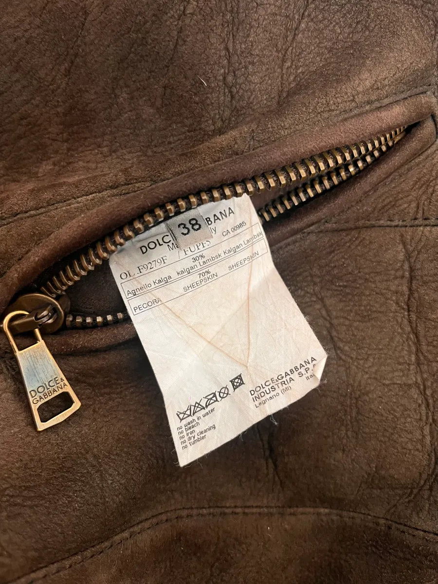 2000s Dolce & Gabbana Aviator Shearling Brown Leather Jacket WtrKKQz 11