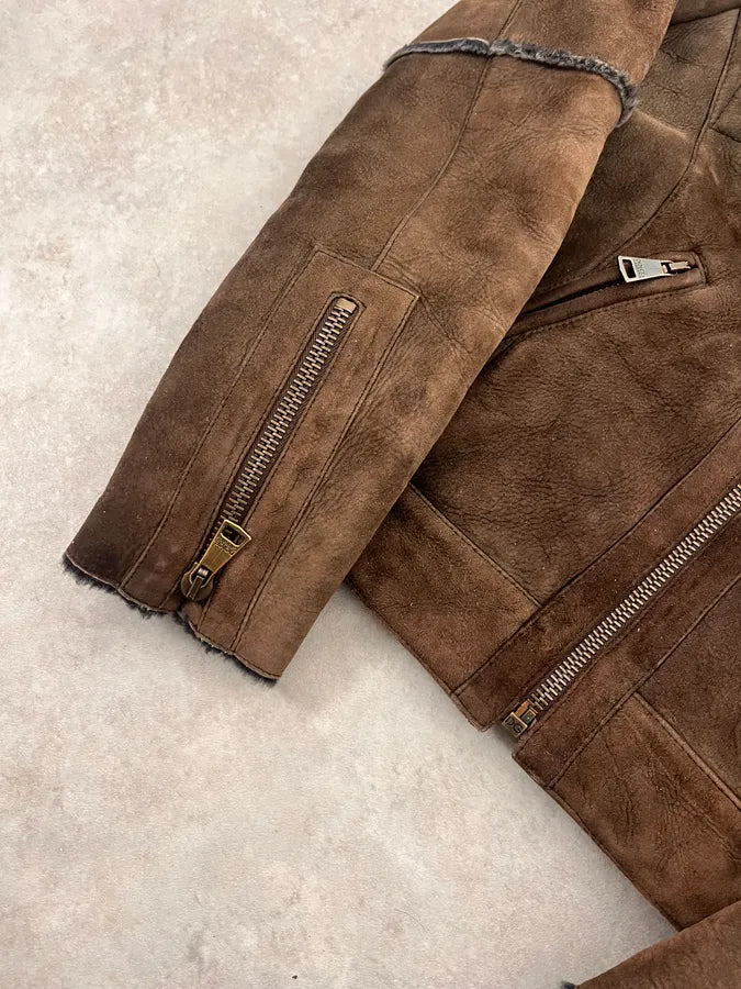 2000s Dolce & Gabbana Aviator Shearling Brown Leather Jacket WtrKKQz 5