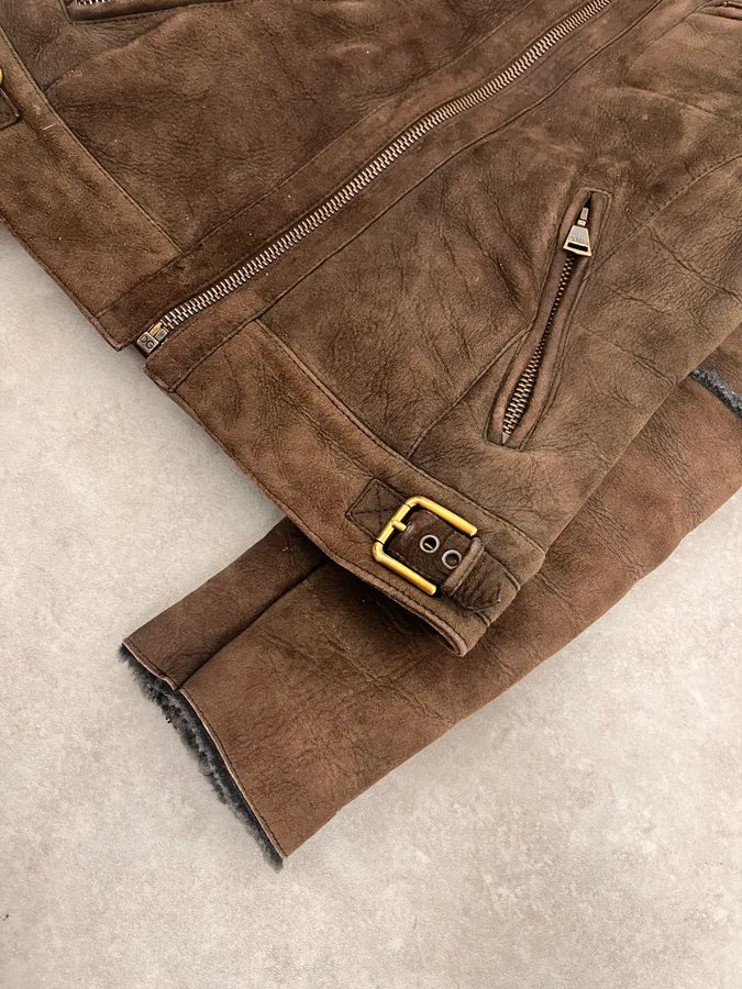 2000s Dolce & Gabbana Aviator Shearling Brown Leather Jacket WtrKKQz 6