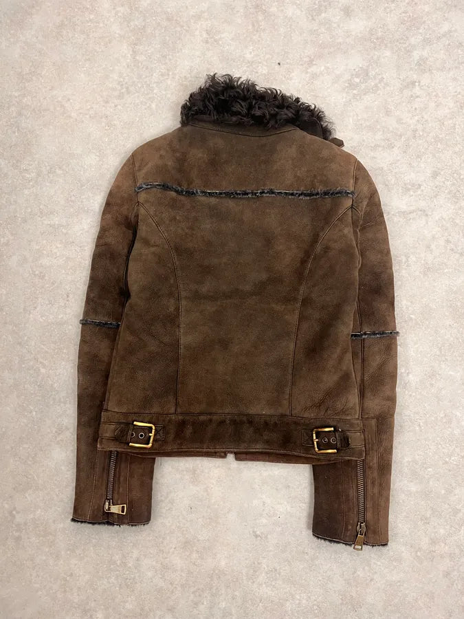 2000s Dolce & Gabbana Aviator Shearling Brown Leather Jacket WtrKKQz 7