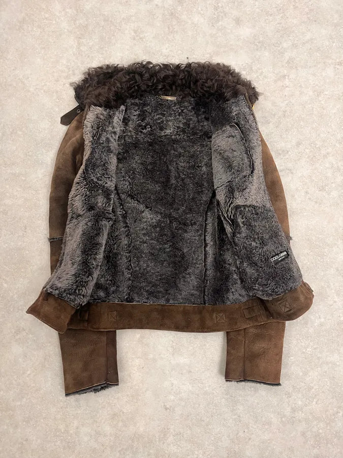 2000s Dolce & Gabbana Aviator Shearling Brown Leather Jacket WtrKKQz 8