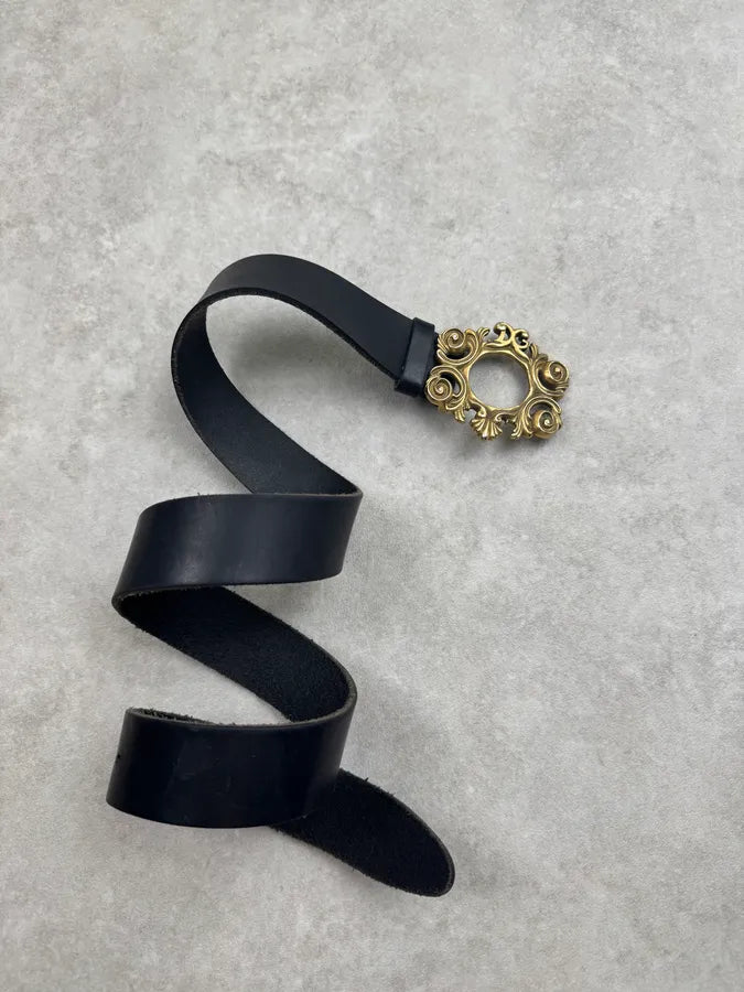 2000s Dolce & Gabbana Baroque Ornamental Black Leather Belt QVwaPBQ 1