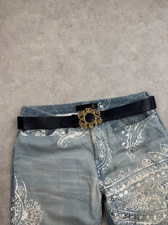 2000s Dolce & Gabbana Baroque Ornamental Black Leather Belt QVwaPBQ 0