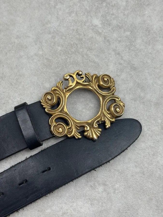 2000s Dolce & Gabbana Baroque Ornamental Black Leather Belt QVwaPBQ 4