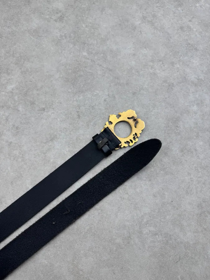 2000s Dolce & Gabbana Baroque Ornamental Black Leather Belt QVwaPBQ 5