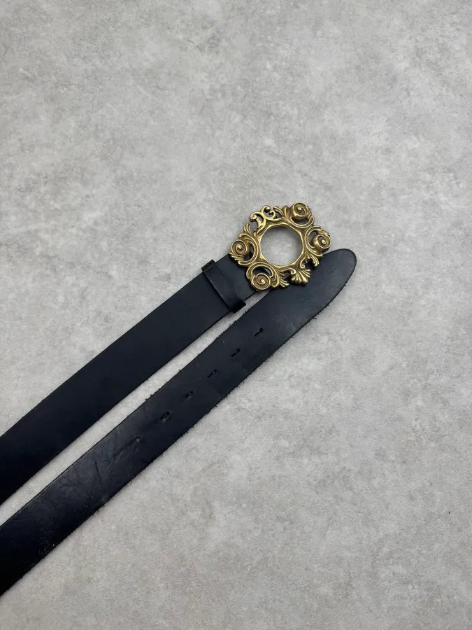 2000s Dolce & Gabbana Baroque Ornamental Black Leather Belt QVwaPBQ 3