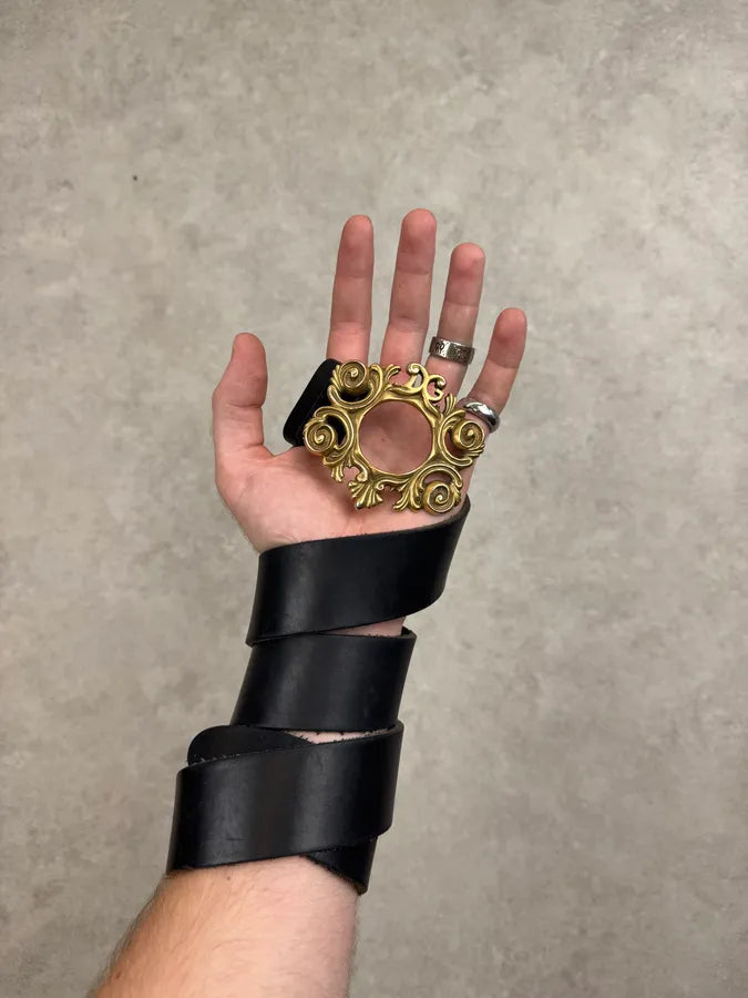 2000s Dolce & Gabbana Baroque Ornamental Black Leather Belt QVwaPBQ 2