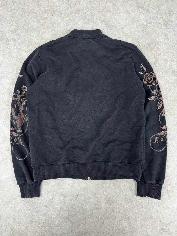 2010s Dolce & Gabbana Black Baroque Floral Print Zip-Up Sweater UcSUmNQ 3