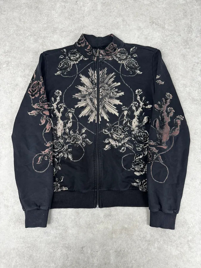 2010s Dolce & Gabbana Black Baroque Floral Print Zip-Up Sweater UcSUmNQ 0