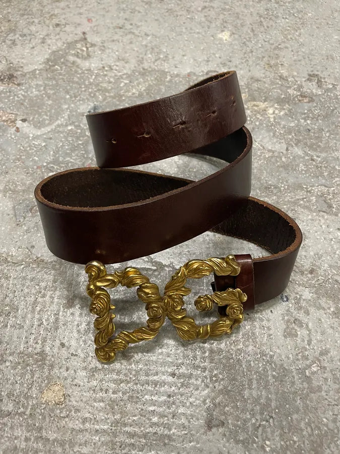 2000s Dolce & Gabbana Baroque Golden Buckle Leather Belt jrWlDVs 2