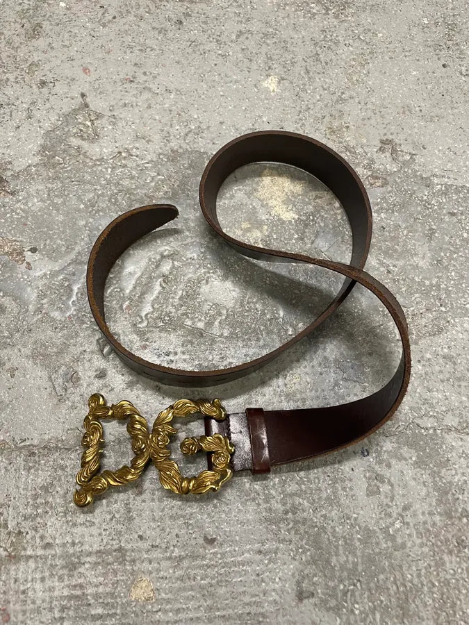 2000s Dolce & Gabbana Baroque Golden Buckle Leather Belt jrWlDVs 3