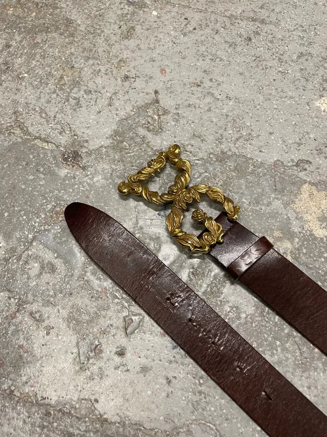 2000s Dolce & Gabbana Baroque Golden Buckle Leather Belt jrWlDVs 4