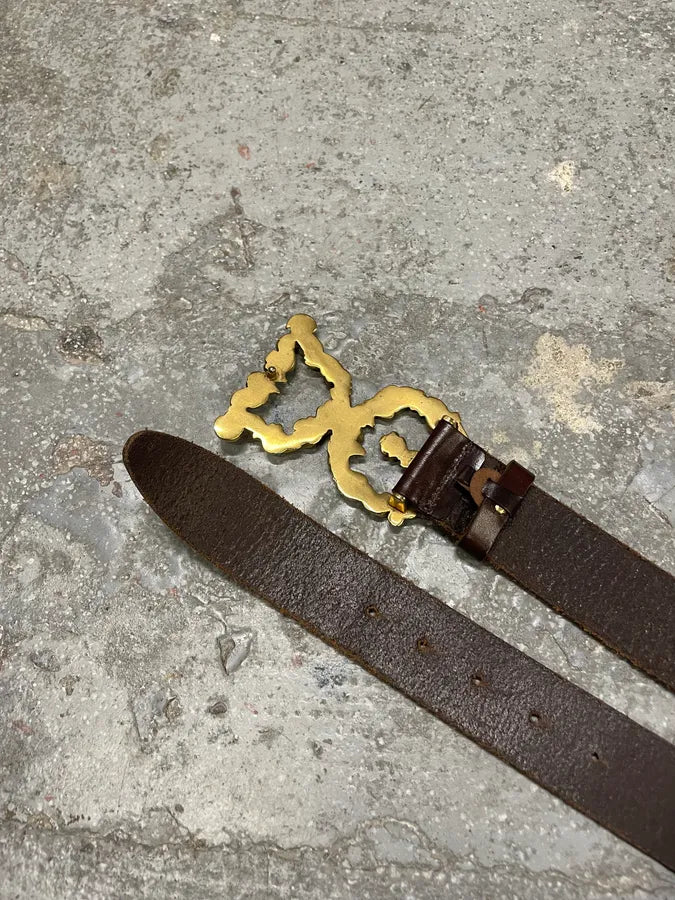 2000s Dolce & Gabbana Baroque Golden Buckle Leather Belt jrWlDVs 5