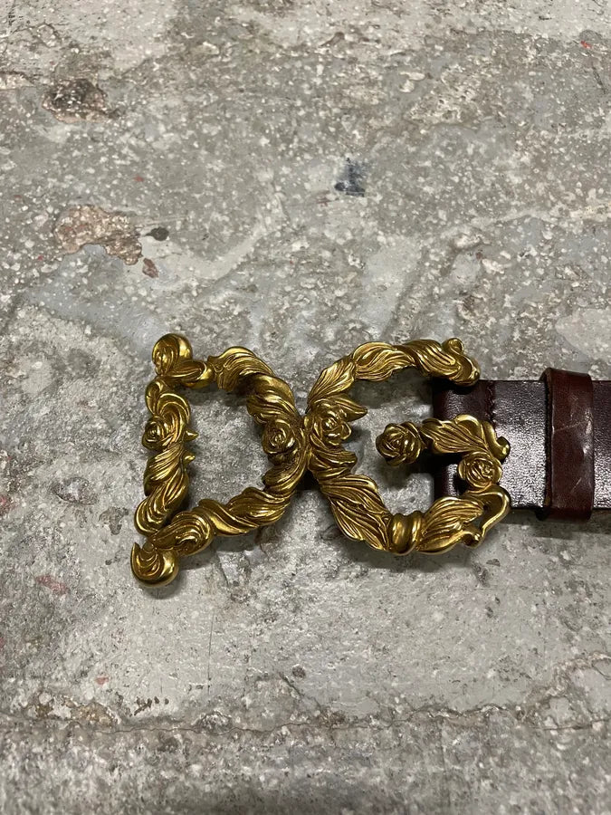 2000s Dolce & Gabbana Baroque Golden Buckle Leather Belt jrWlDVs 6
