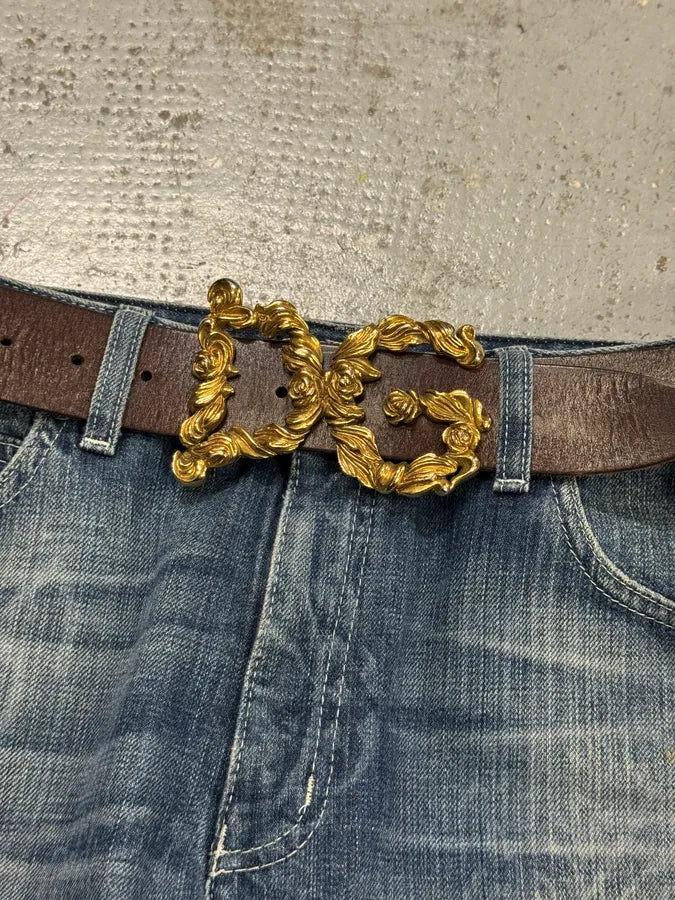 FW2006 Dolce & Gabbana Baroque Golden Buckle Brown Leather Belt xrYqSEO 3