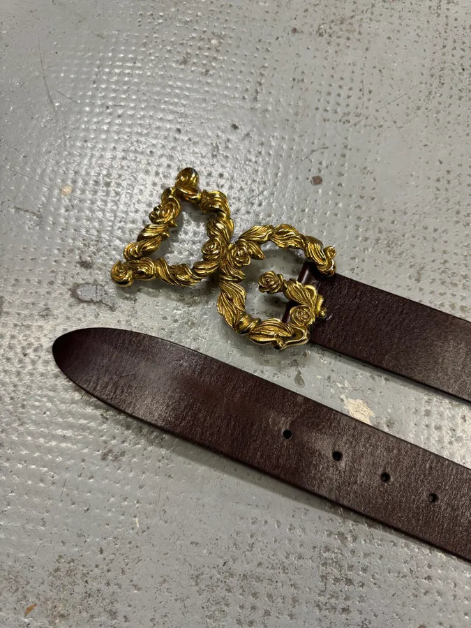 FW2006 Dolce & Gabbana Baroque Golden Buckle Brown Leather Belt xrYqSEO 4