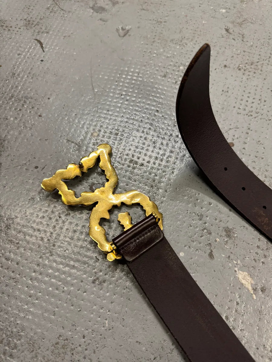 FW2006 Dolce & Gabbana Baroque Golden Buckle Brown Leather Belt xrYqSEO 6