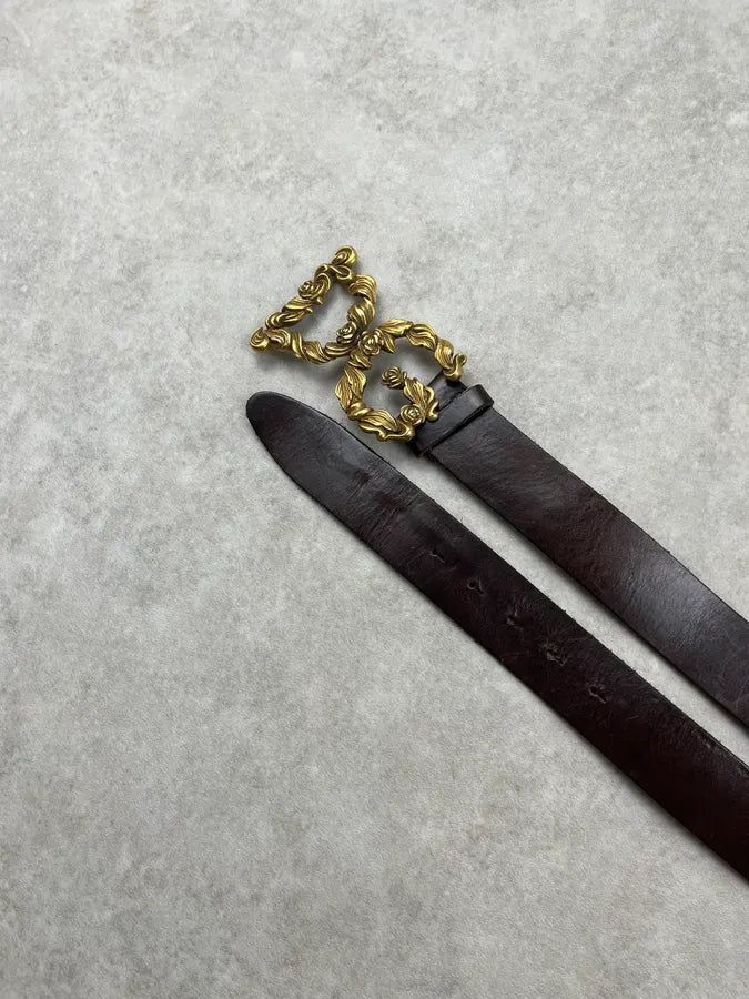 AW2006 Dolce & Gabbana Baroque Golden Logo Brown Leather Belt fvpEFlp 4