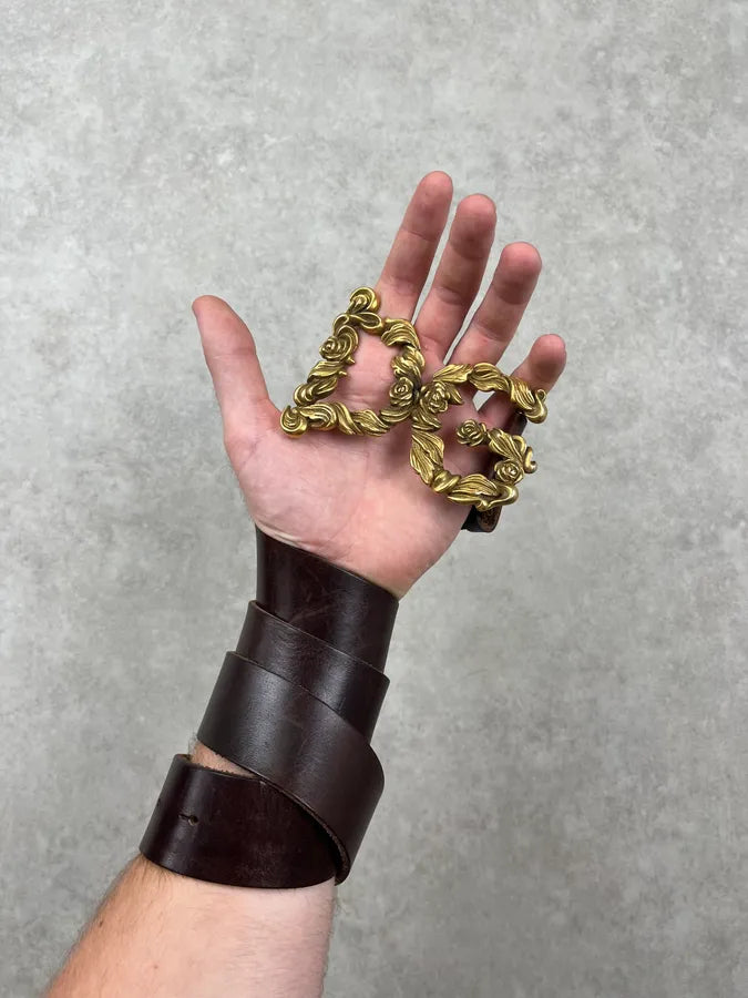 AW2006 Dolce & Gabbana Baroque Golden Logo Brown Leather Belt fvpEFlp 2