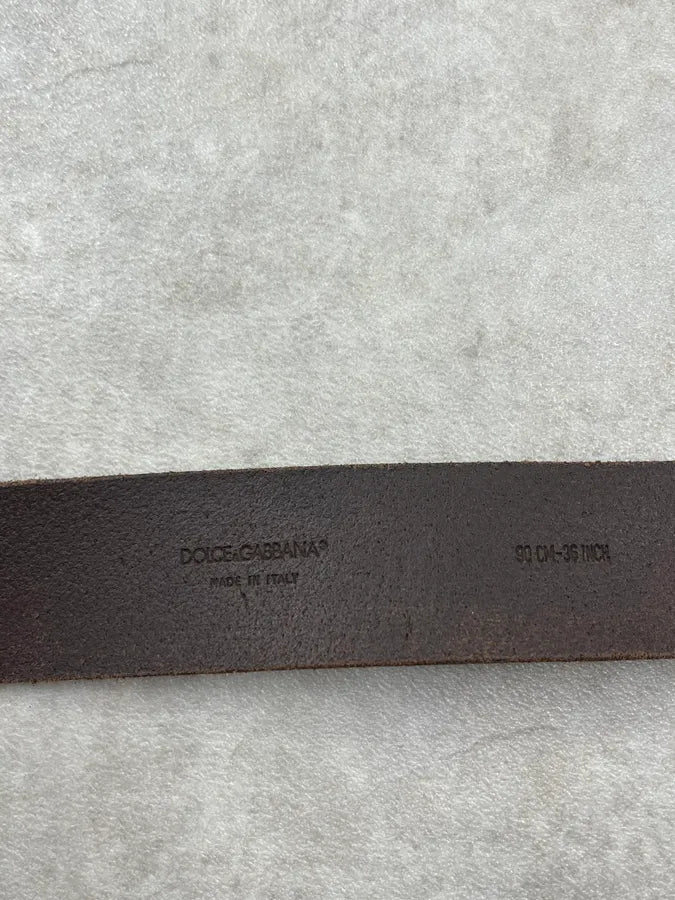 AW2006 Dolce & Gabbana Baroque Golden Logo Brown Leather Belt fvpEFlp 7