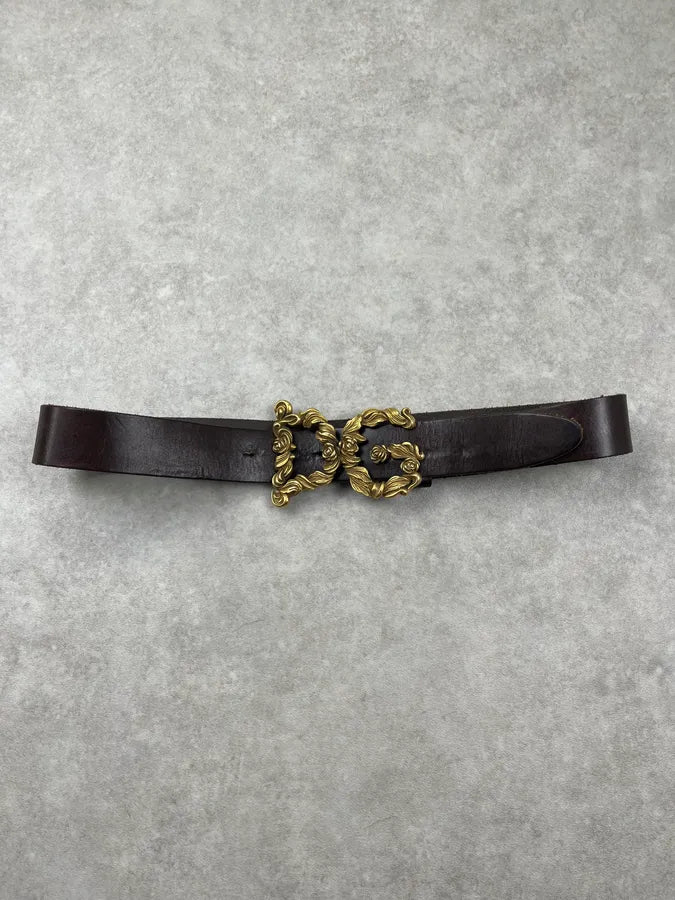 AW2006 Dolce & Gabbana Baroque Golden Logo Brown Leather Belt fvpEFlp 3