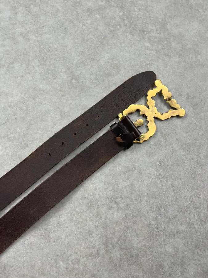 AW2006 Dolce & Gabbana Baroque Golden Logo Brown Leather Belt fvpEFlp 6