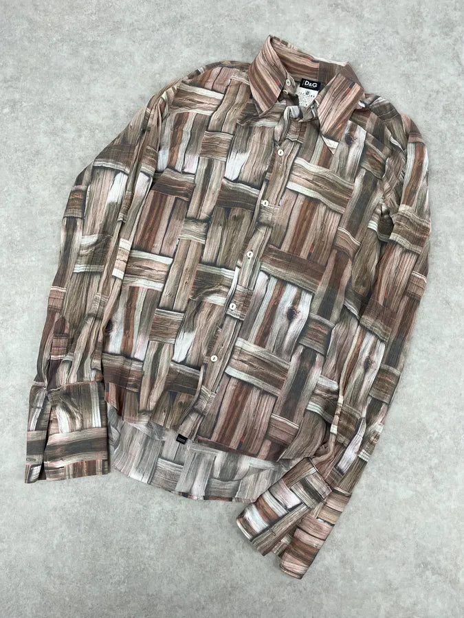 SS2002 Dolce & Gabbana Beige & Brown Abstract Shirt pVVdmxl 5
