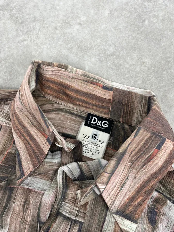 SS2002 Dolce & Gabbana Beige & Brown Abstract Shirt pVVdmxl 8