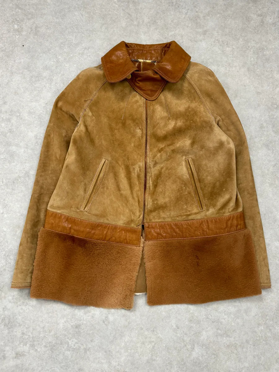 2000s Dolce & Gabbana Beige & Brown Hybrid Fur Leather Jacket mrbXaxK 0