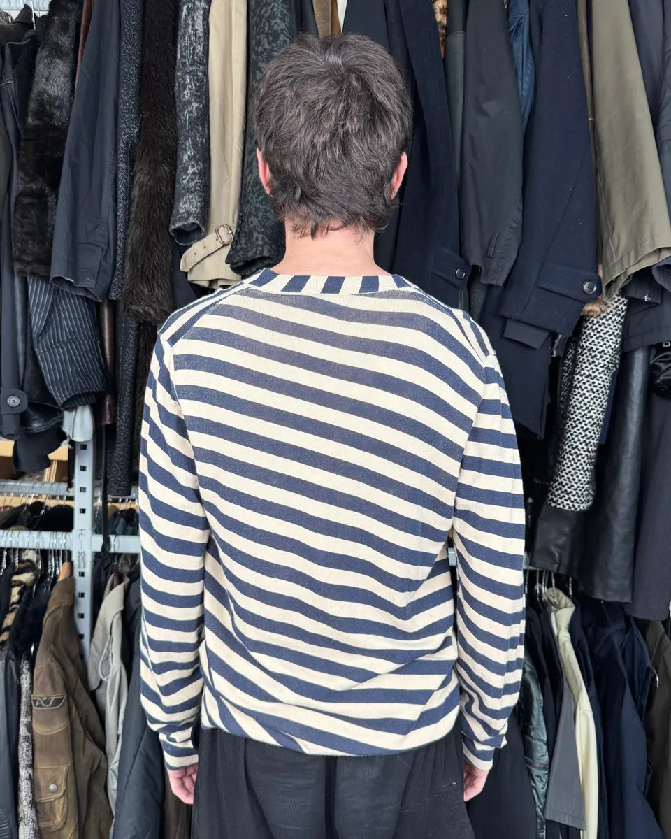 2000s Dolce & Gabbana Beige & Navy V Neck Wool Striped Sweater ZNMfxFN 2