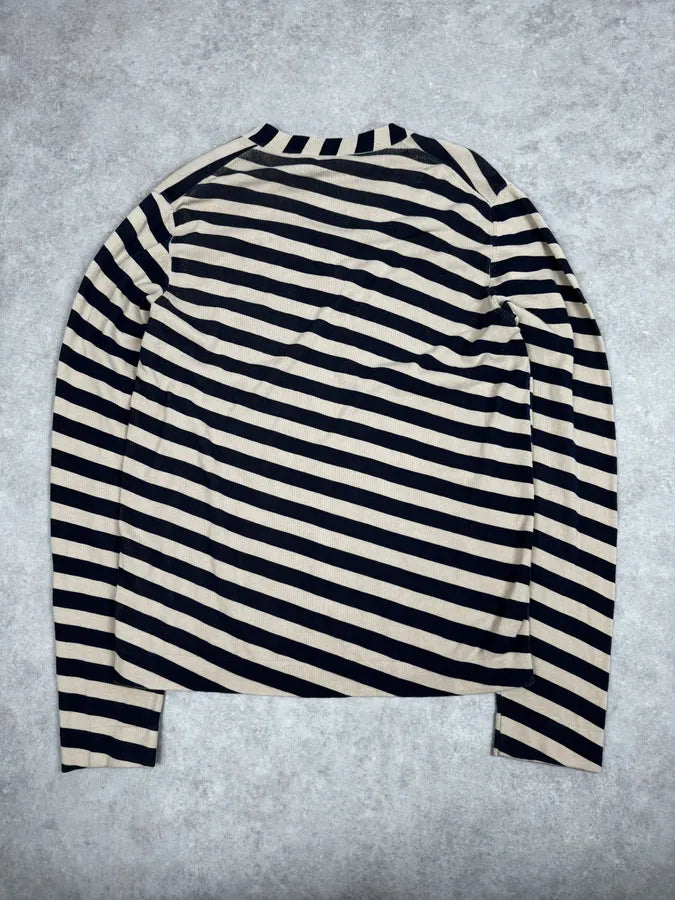 2000s Dolce & Gabbana Beige & Navy V Neck Wool Striped Sweater ZNMfxFN 3