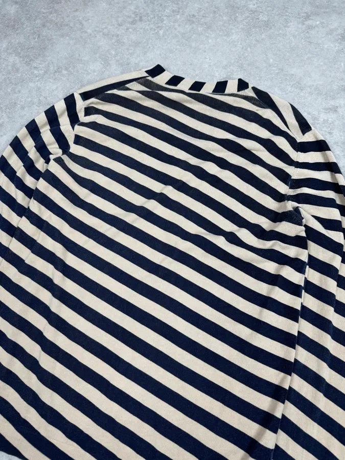 2000s Dolce & Gabbana Beige & Navy V Neck Wool Striped Sweater ZNMfxFN 5